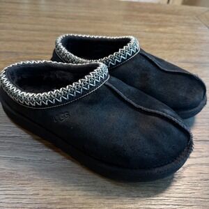 UGG Tasman Black Suede Sheepskin Lined Slip On Clog Slippers Women's 6